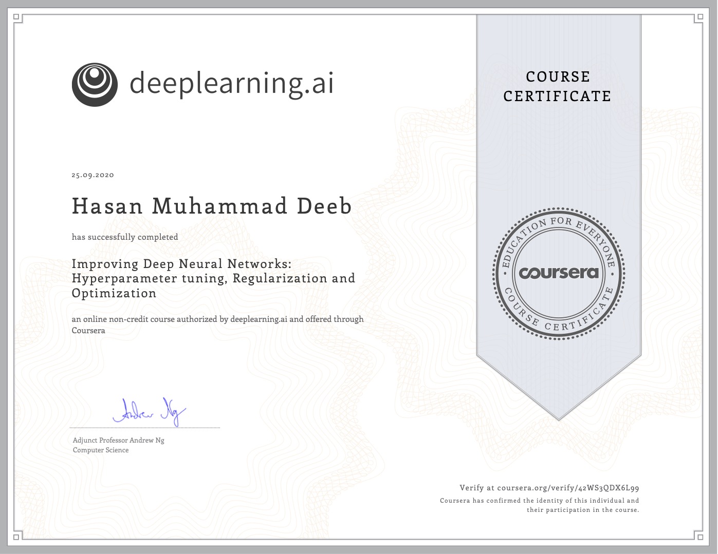 Improving Deep Neural Networks:
Hyperparameter tuning, Regularization and
Optimization